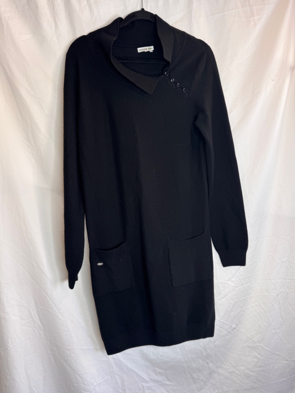 Lacoste Black Knit Sweater Dress with Crocodile Plaque